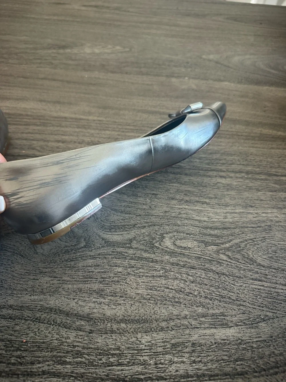 Coach Metallic Silver Pointed Toe Flats with Bow Detail